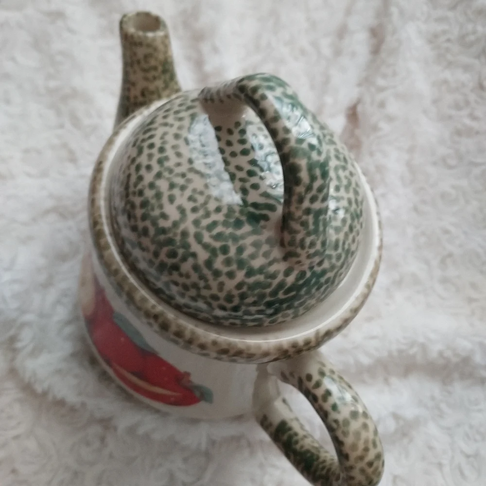 Petite Ceramic Teapot Green Speckled Apple Design Cottagecore Grandmacore